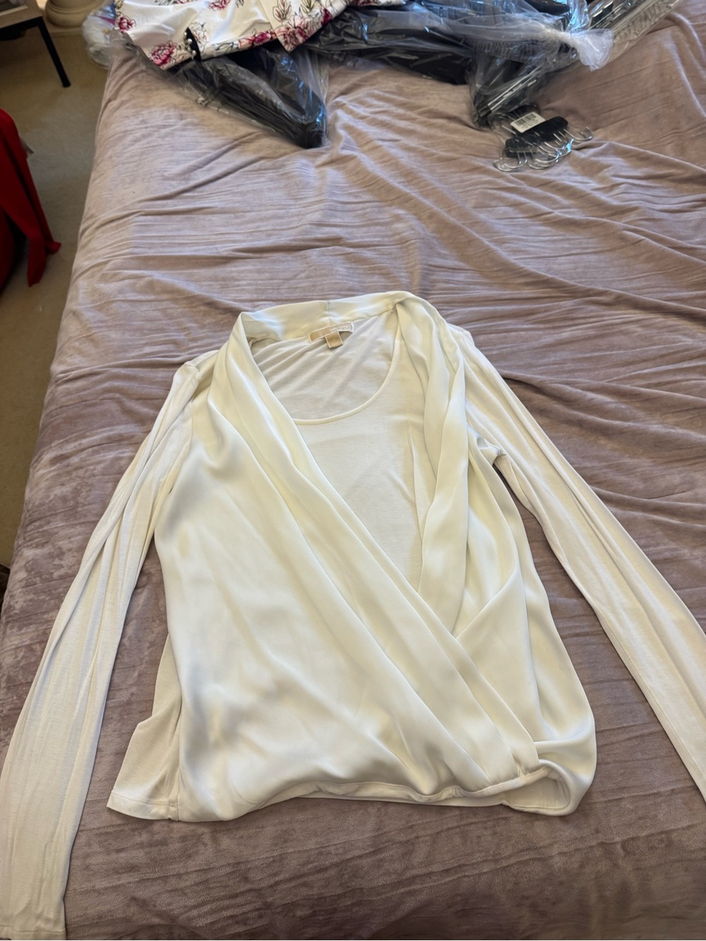 Michael Kors Ivory Draped Surplice Long-Sleeve Top
